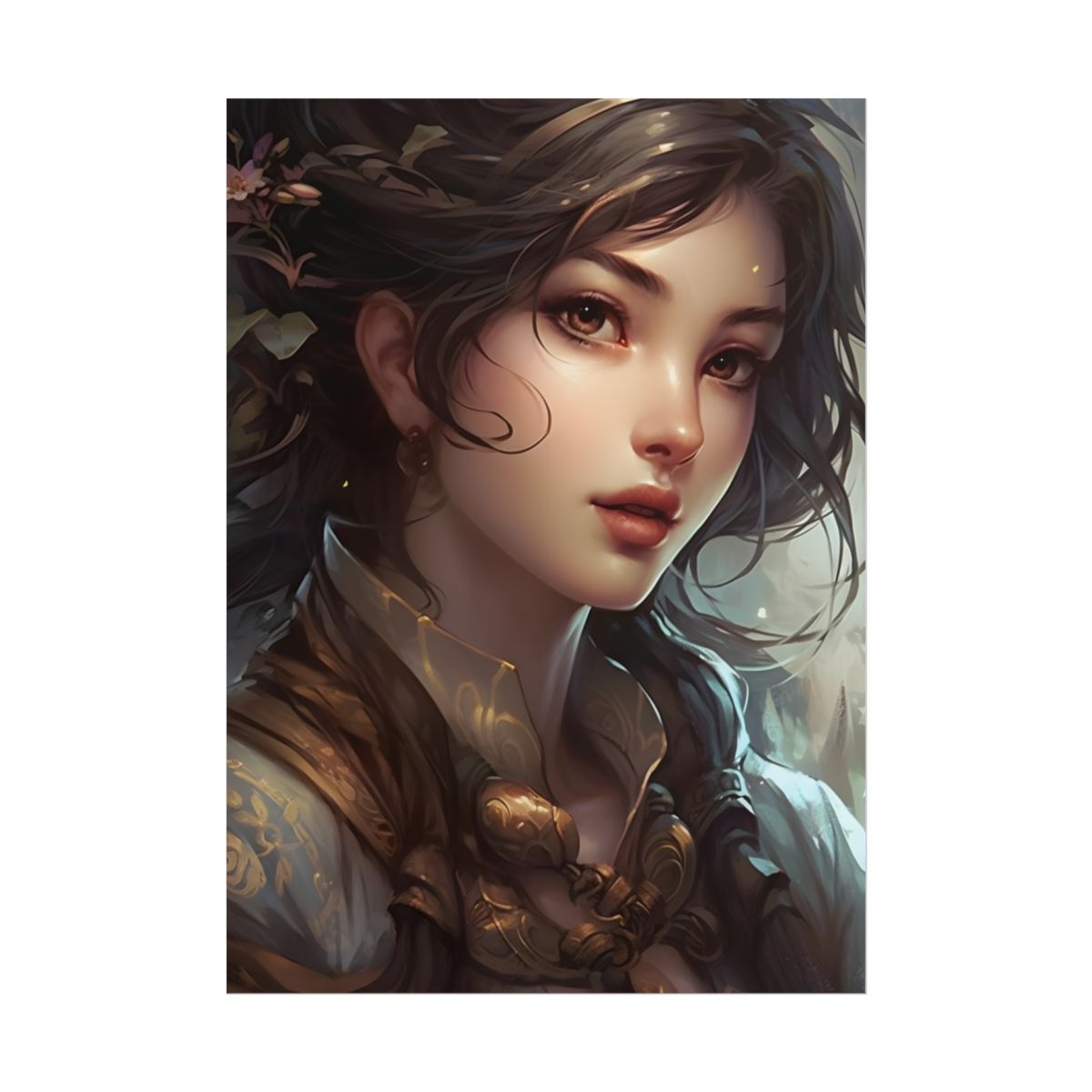 Astonishing Brunette Portrait: Elegant Digital Artwork - Poster