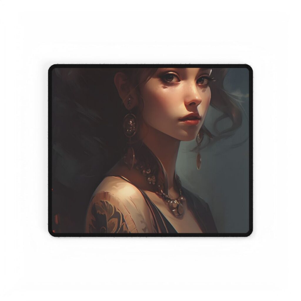 Astonishing Brunette Portrait: Elegant Female Artwork - Desk Mat