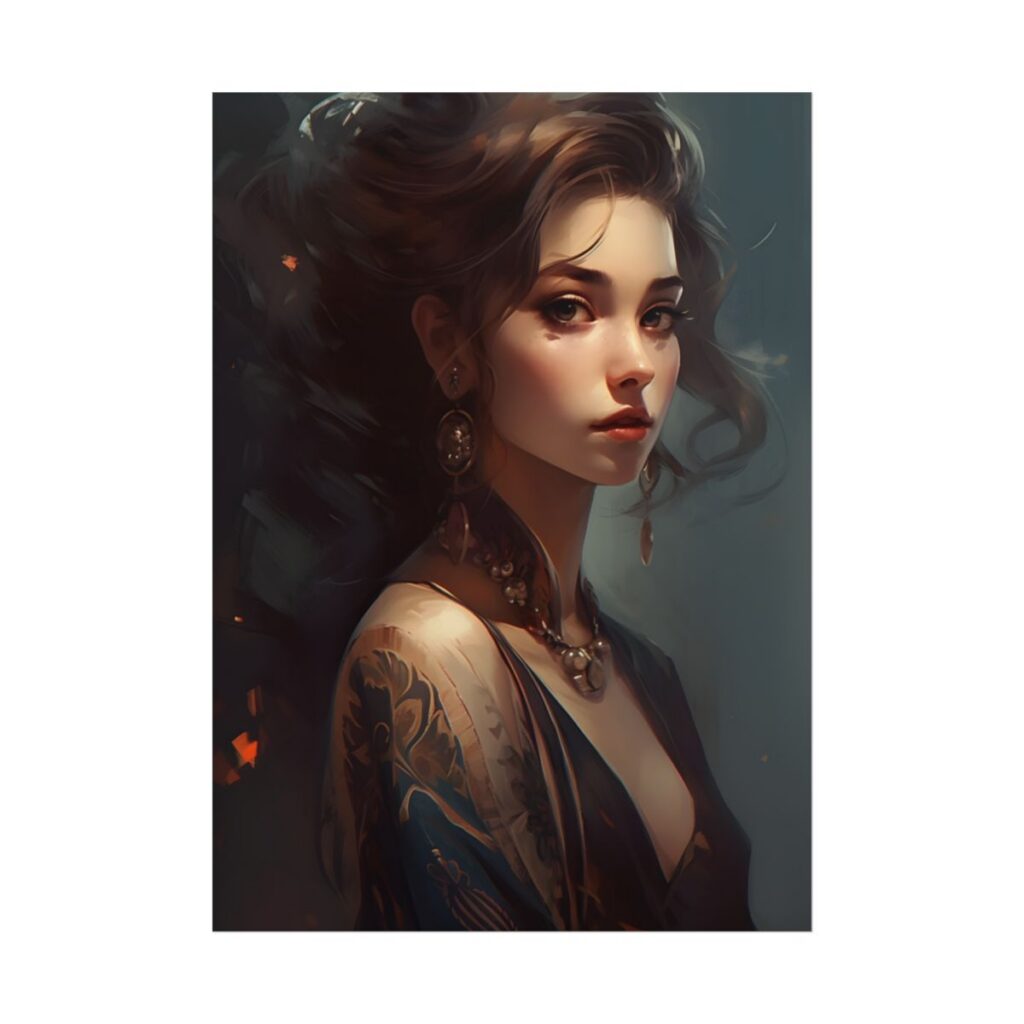 Astonishing Brunette Portrait: Elegant Female Artwork - Poster