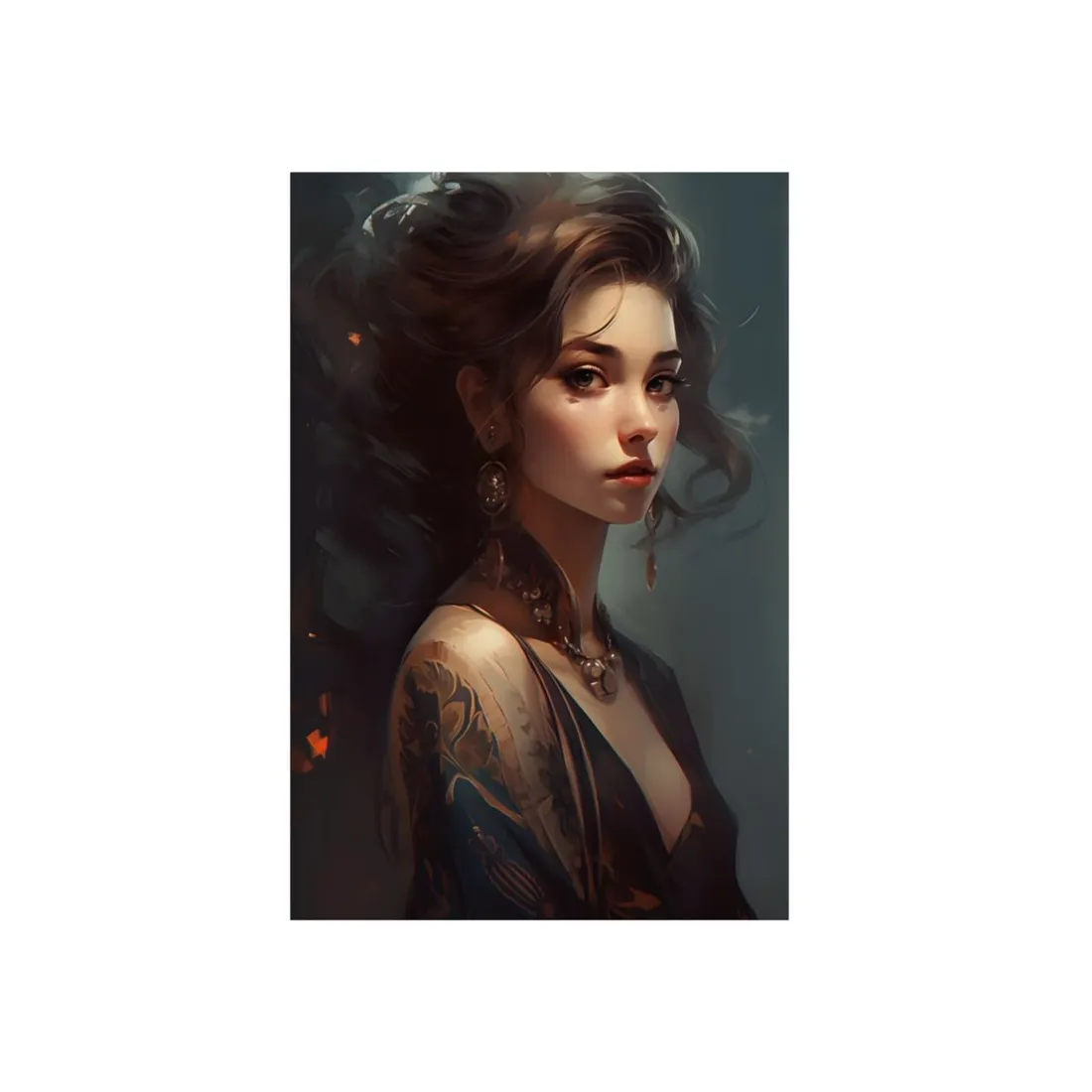 Astonishing Brunette Portrait: Elegant Female - Metal Poster
