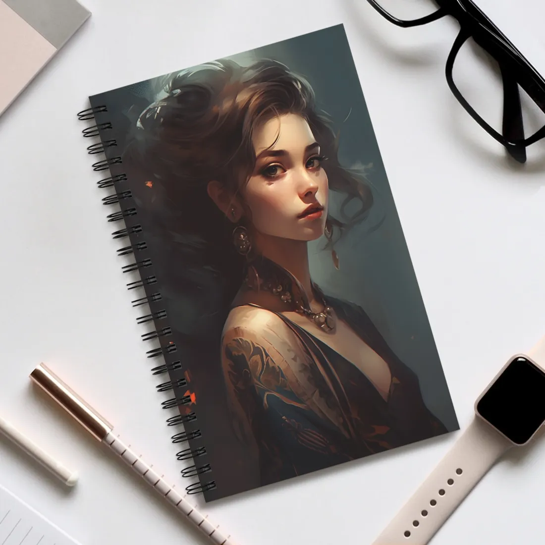 Astonishing Brunette Portrait: Elegant Female - Spiral Notebook