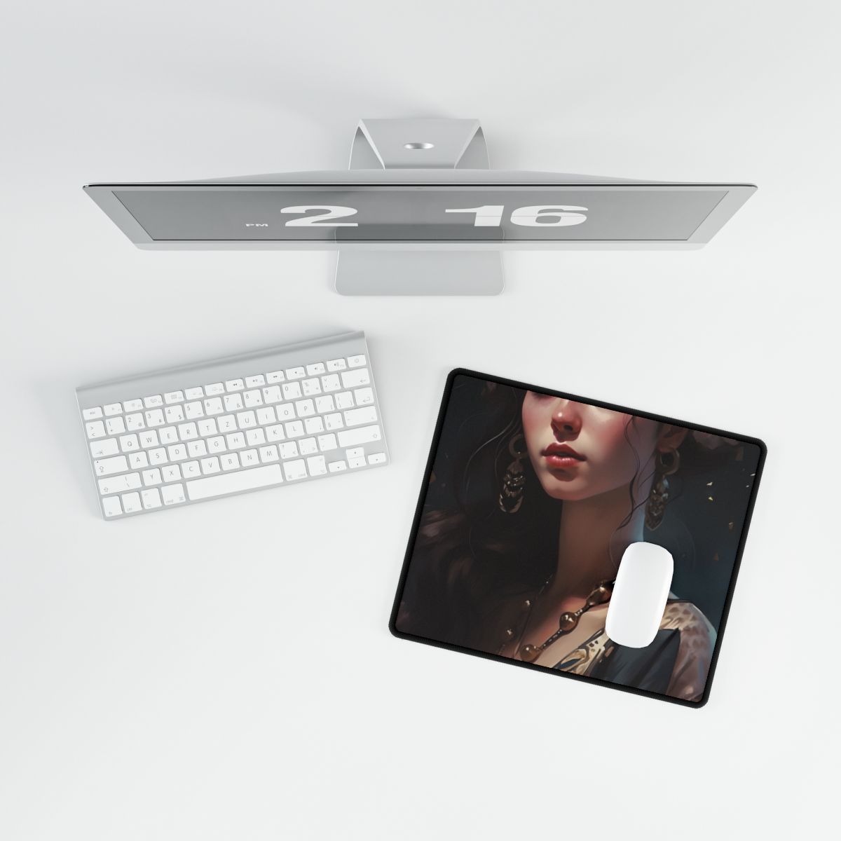 Astonishing Brunette Portrait: Makeup Profile Art - Desk Mat
