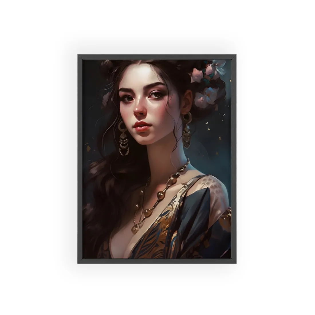 Astonishing Brunette Portrait: Makeup Profile Art - Framed Poster