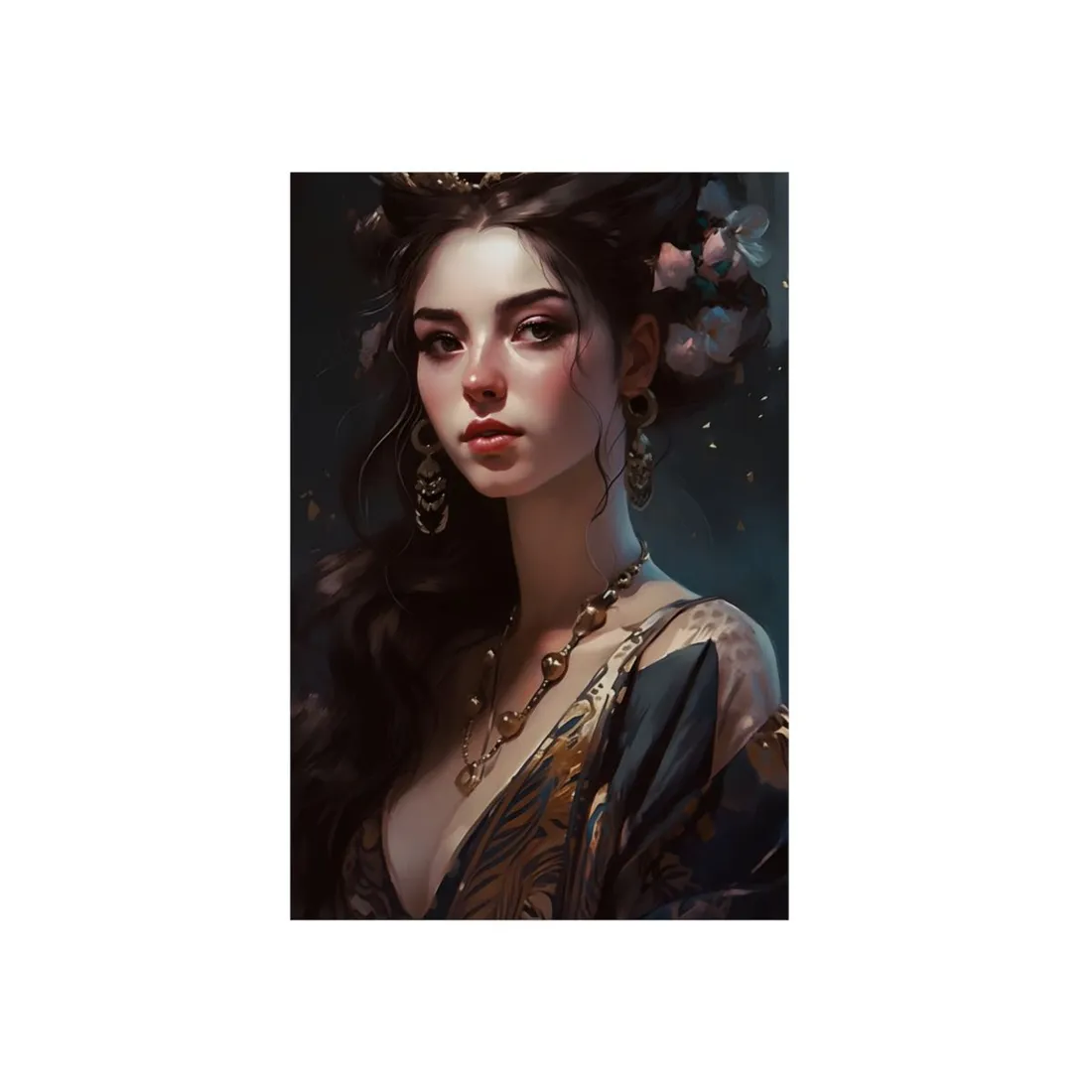 Astonishing Brunette Portrait: Makeup Profile Art - Metal Poster