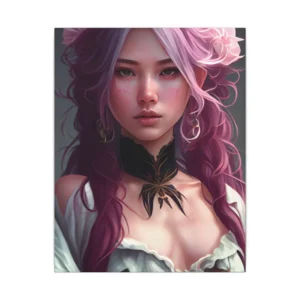 Pink Haired Woman with Flowers Canvas Print