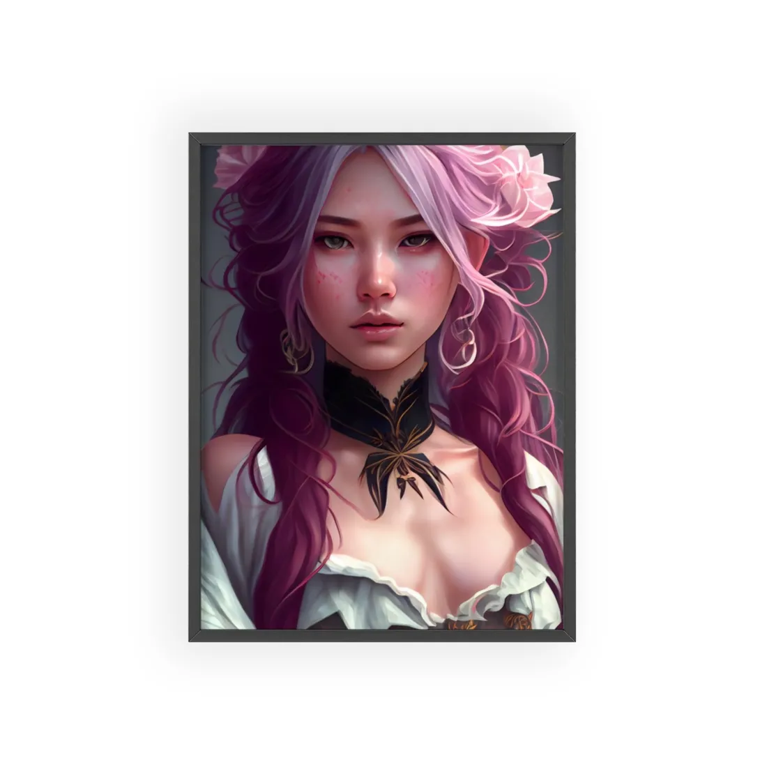 Astonishing Empowered Goddess: Pink Hair Portrait in Dreamscape - Framed Poster
