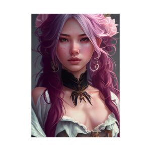 Pink Haired Woman with Flowers Poster