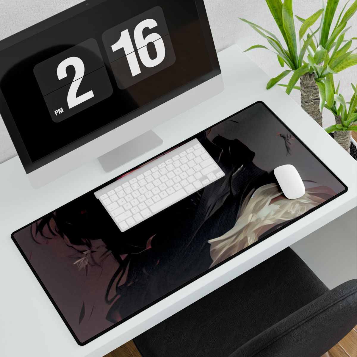 Astonishing Female Portrait: Black Hair and Dark Top Artwork - Desk Mat