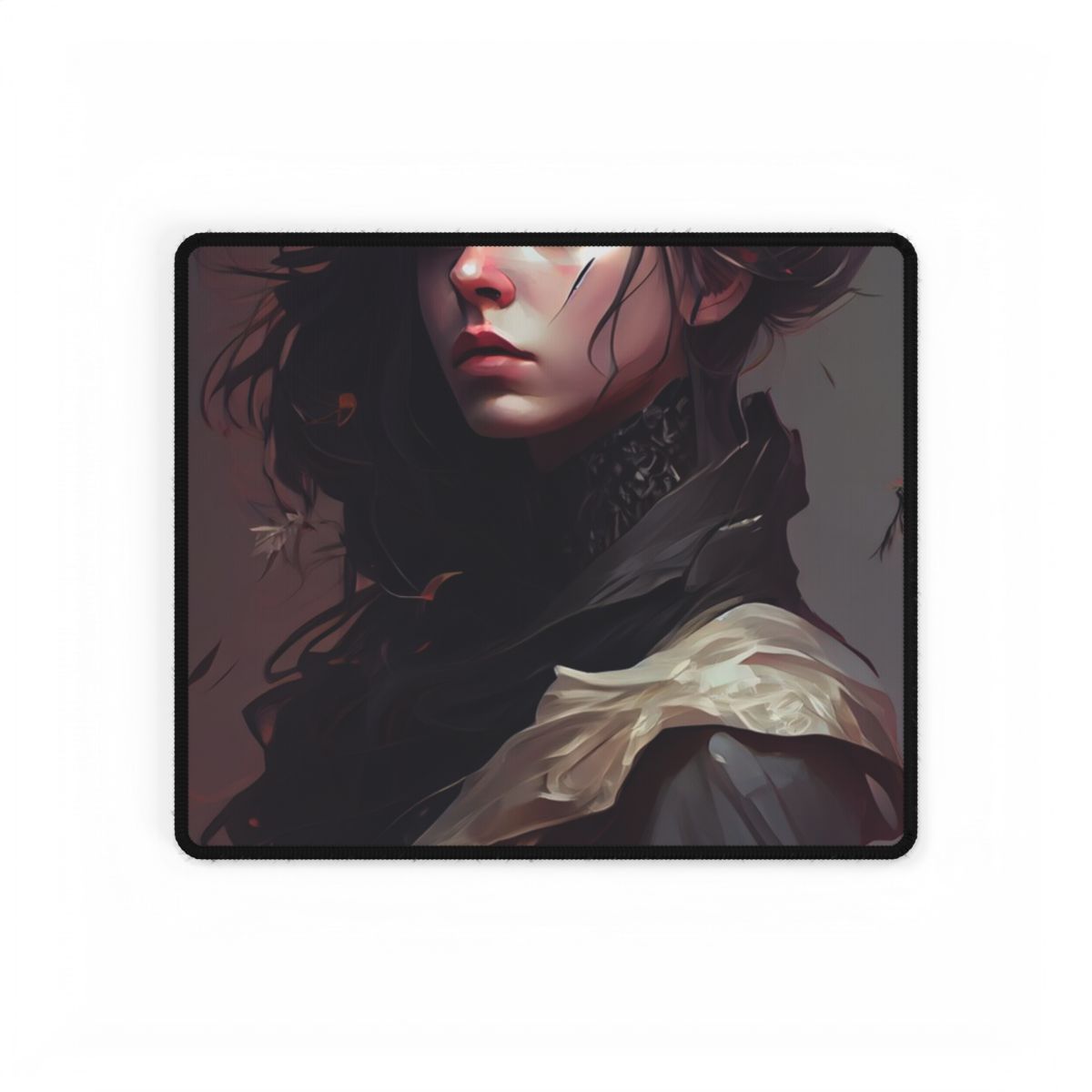 Astonishing Female Portrait: Black Hair and Dark Top Artwork - Desk Mat