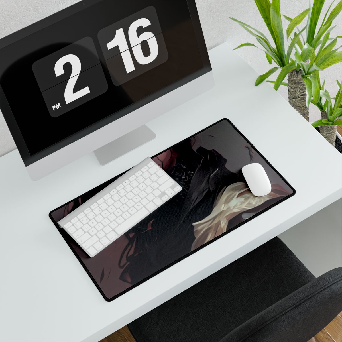 Astonishing Female Portrait: Black Hair and Dark Top Artwork - Desk Mat