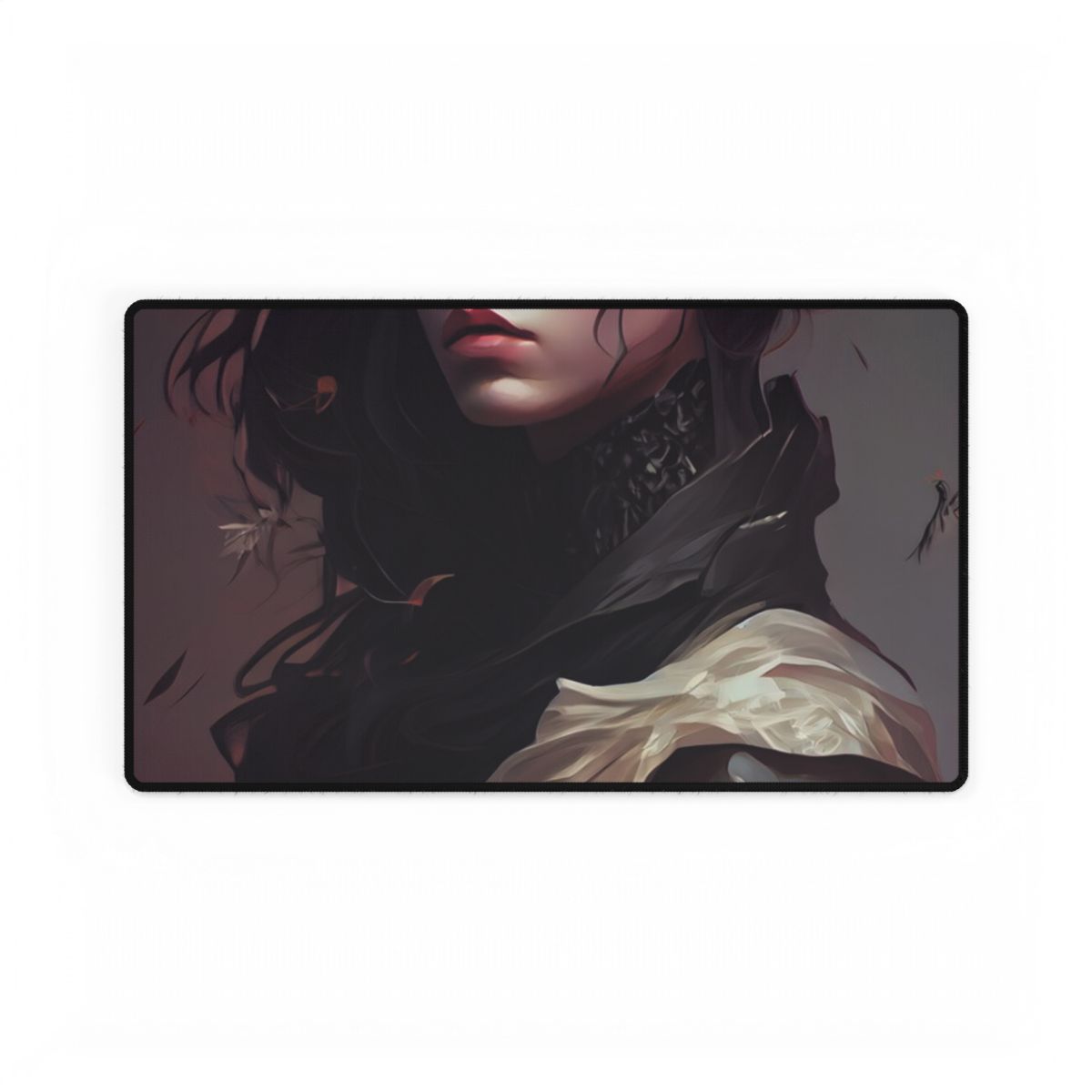 Astonishing Female Portrait: Black Hair and Dark Top Artwork - Desk Mat