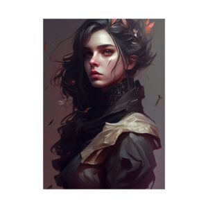 Windswept Woman with Red Leaves Poster