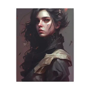 Windswept Woman with Red Leaves Canvas Print