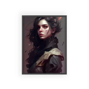 Windswept Woman with Red Leaves Framed Poster