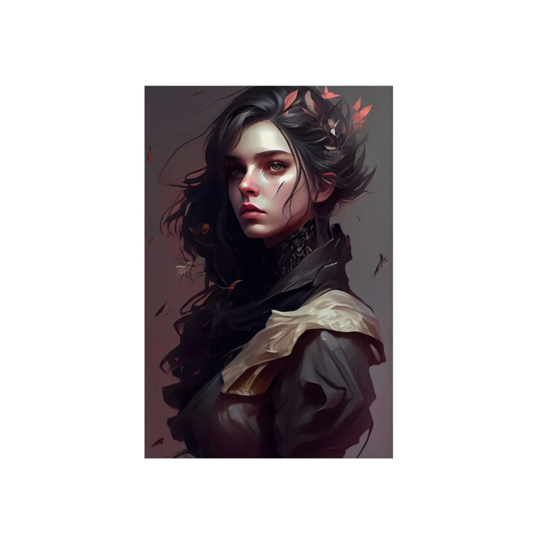 Astonishing Female Portrait: Black Hair and Dark Top - Metal Poster