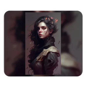 Windswept Woman with Red Leaves Mouse Pad