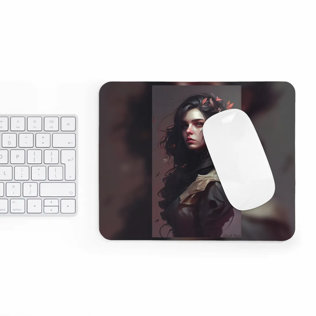 Astonishing Female Portrait: Black Hair and Dark Top - Mouse Pad