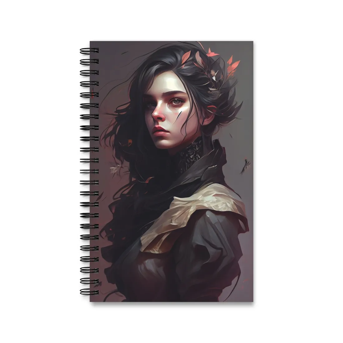 Astonishing Female Portrait: Black Hair and Dark Top - Spiral Notebook