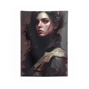 Windswept Woman with Red Leaves Wall Tapestry