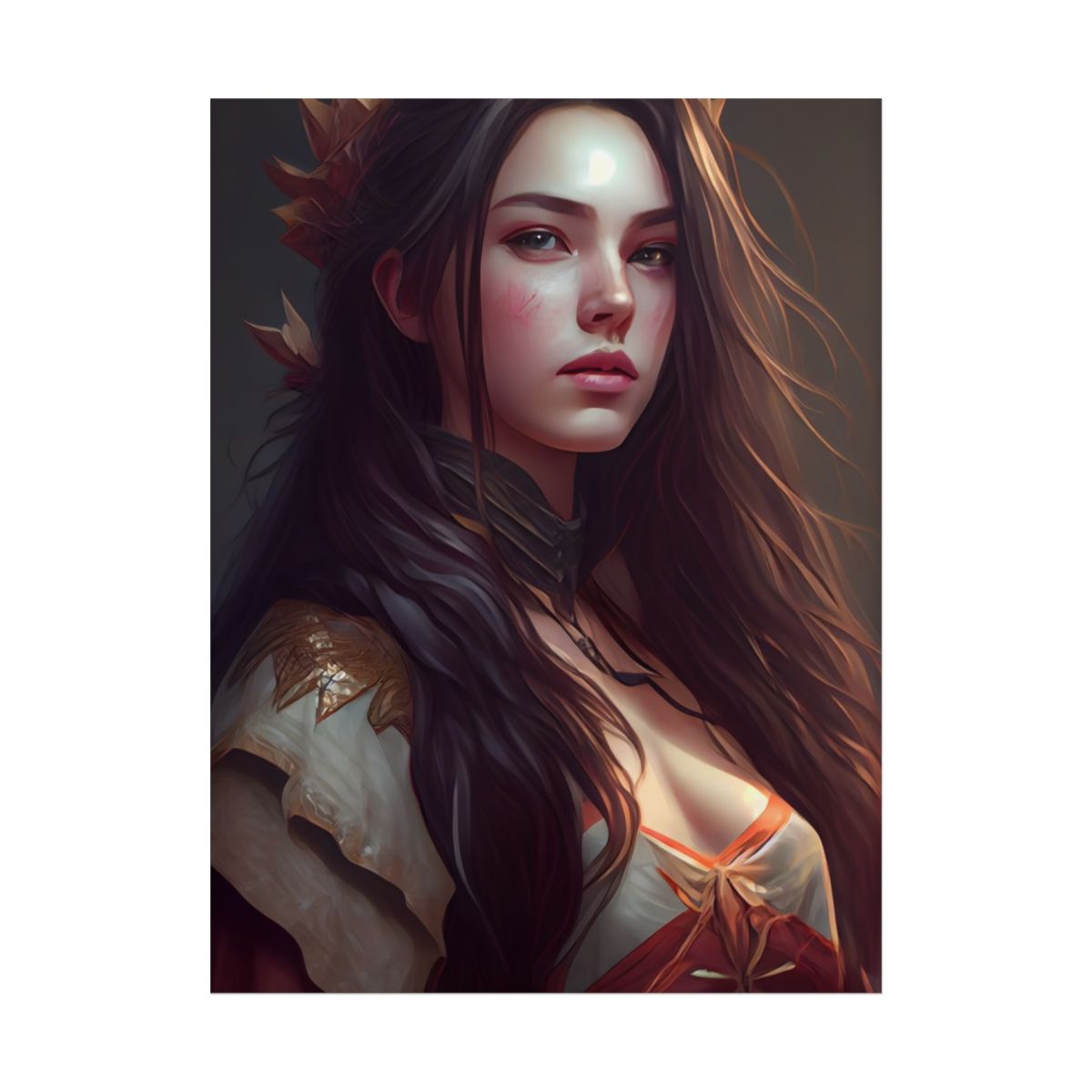 Astonishing Female Portrait: Brown Hair Artwork - Poster