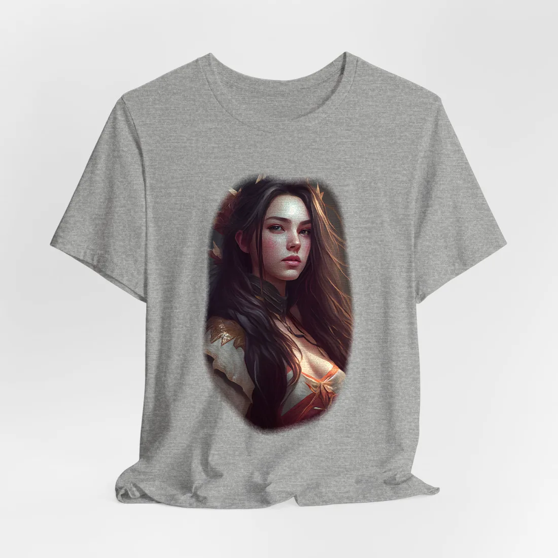 Fantasy portrait of a woman with long dark hair and golden spiked crown – T-Shirt, athletic heather