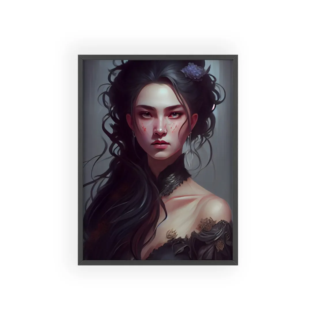 Astonishing Female Portrait: Dr. Black Hair Elegance - Framed Poster