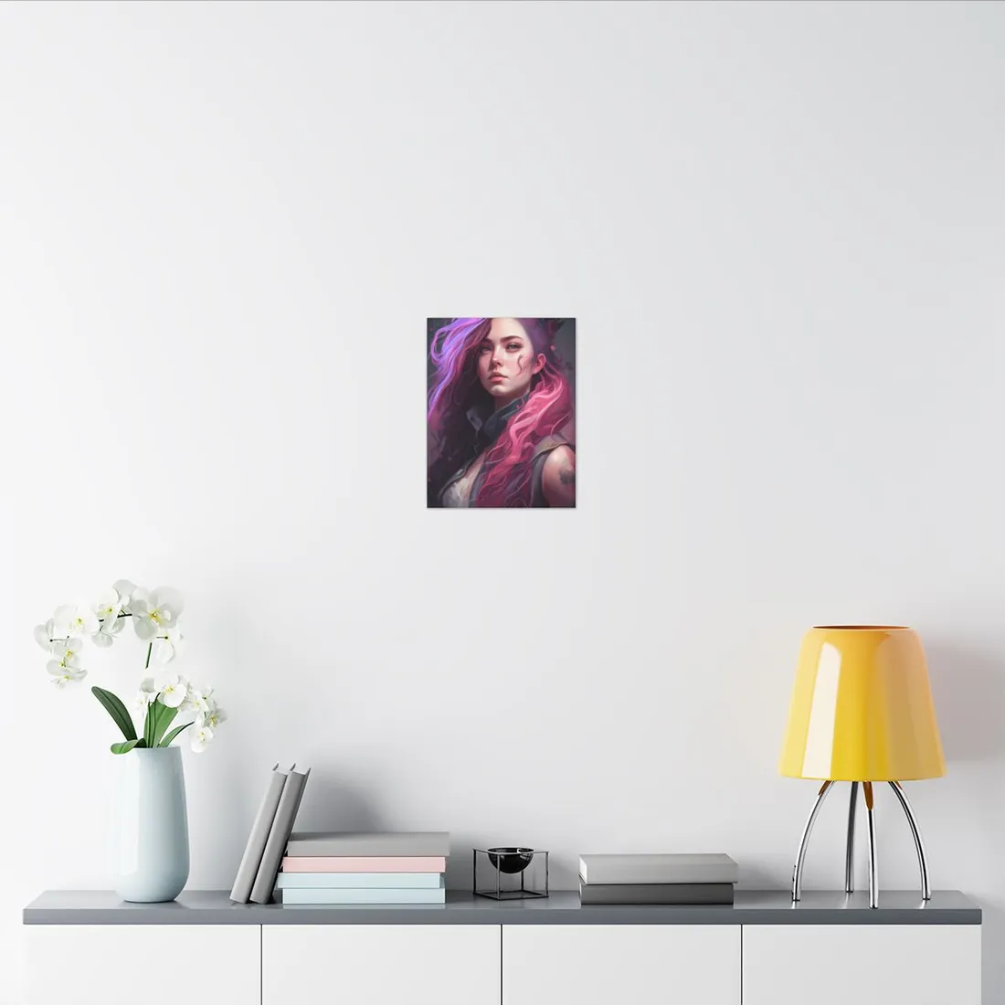 Astonishing Female Portrait: Stylized Pink Hair Artwork in Dre - Canvas