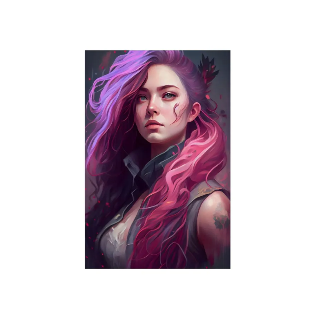 Astonishing Female Portrait: Stylized Pink Hair Artwork in Dre - Metal Poster