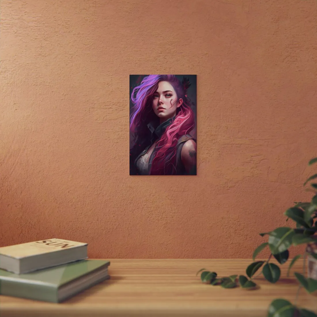 Astonishing Female Portrait: Stylized Pink Hair Artwork in Dre - Metal Poster