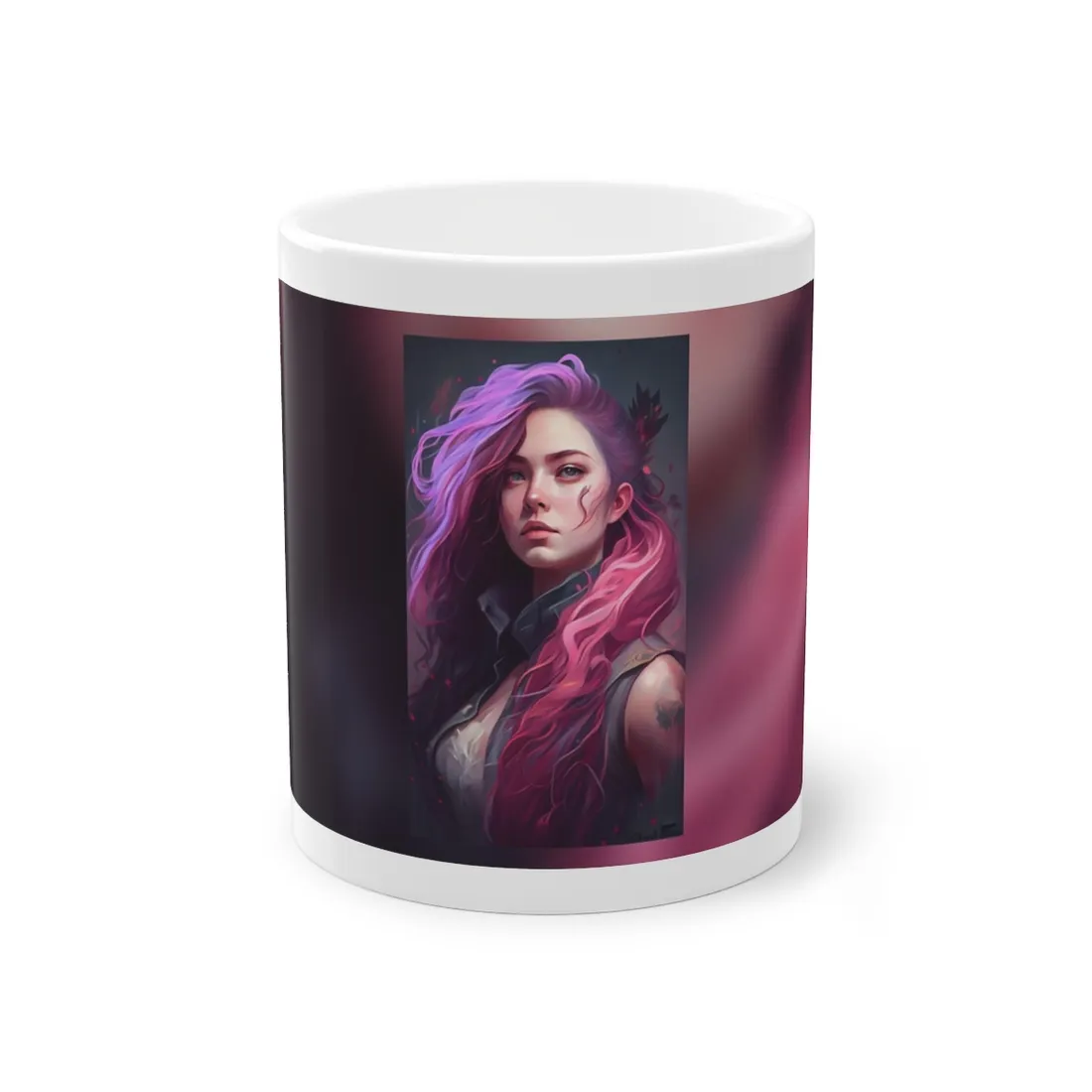 Astonishing Female Portrait: Stylized Pink Hair Artwork in Dre - Mug