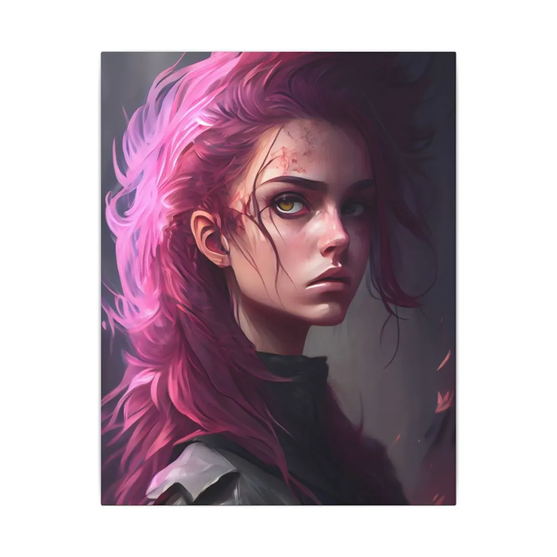Astonishing Female Portrait: Vibrant Pink Hair Art - Canvas