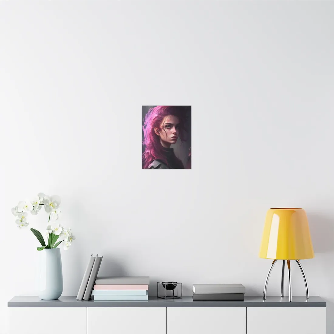 Astonishing Female Portrait: Vibrant Pink Hair Art - Canvas