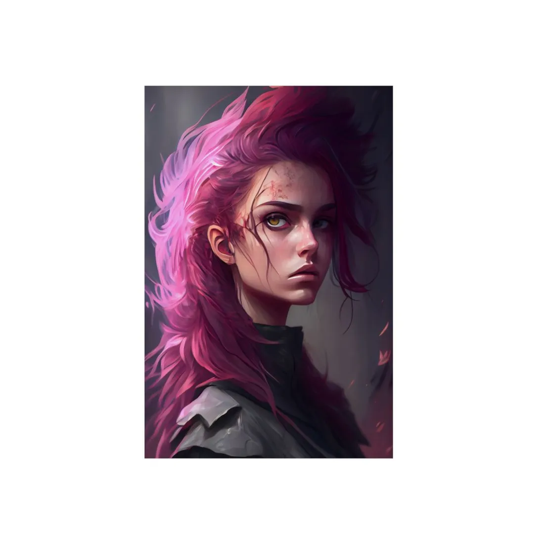 Astonishing Female Portrait: Vibrant Pink Hair Art - Metal Poster