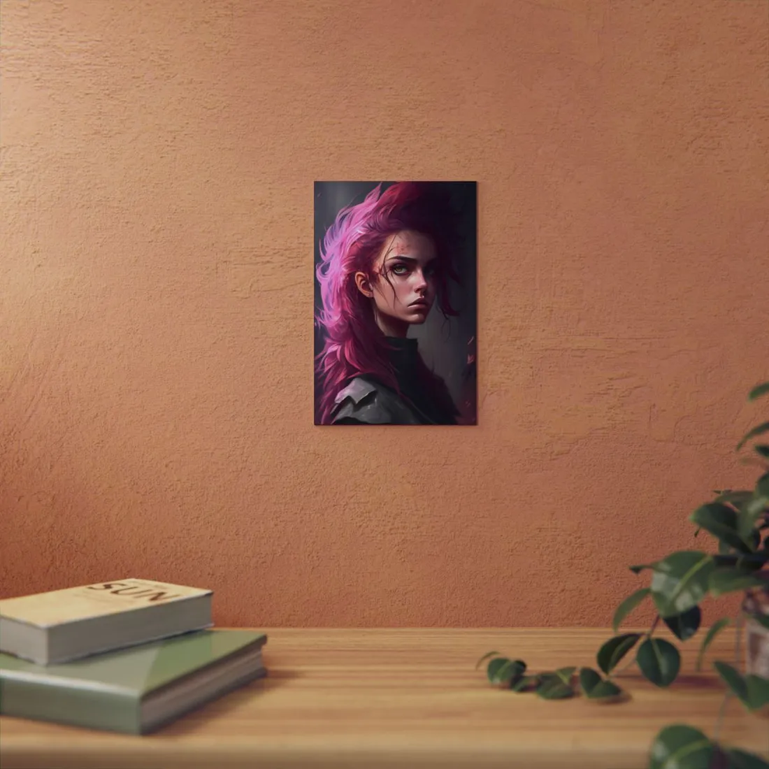 Astonishing Female Portrait: Vibrant Pink Hair Art - Metal Poster