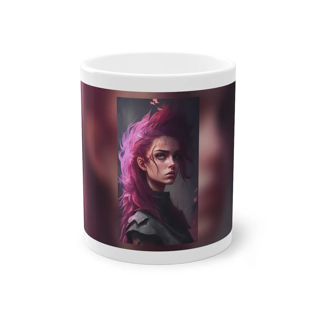 Astonishing Female Portrait: Vibrant Pink Hair Art - Mug