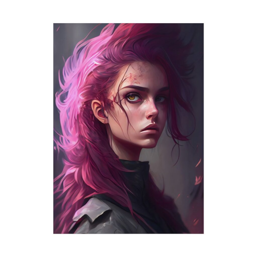 Astonishing Female Portrait: Vibrant Pink Hair Art - Poster