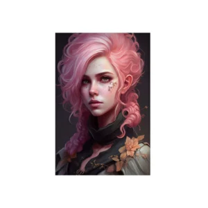 Woman with Pink Curly Hair Metal Poster
