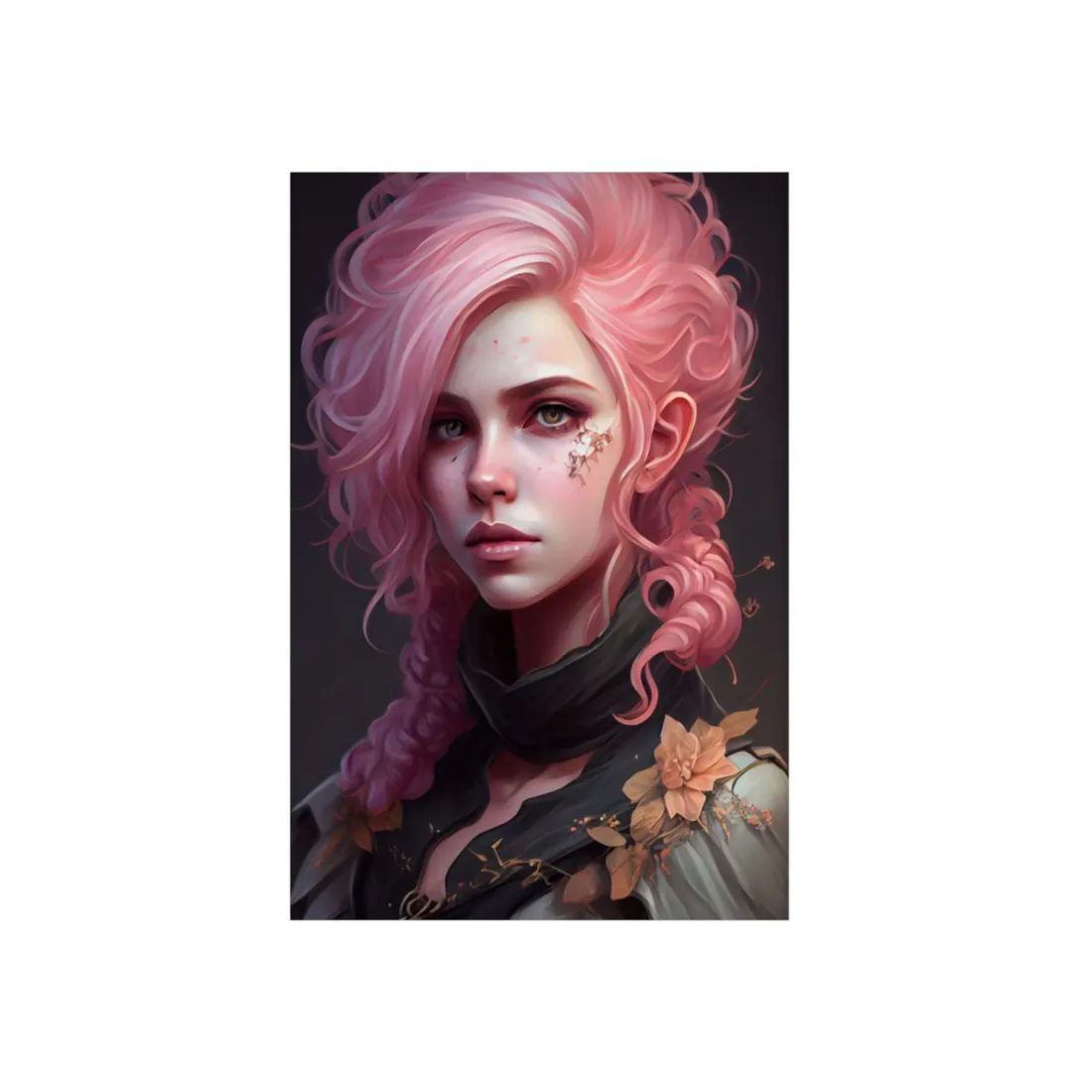 Astonishing Female Portrait: Vibrant Pink Hair in Dark Elegance - Metal Poster