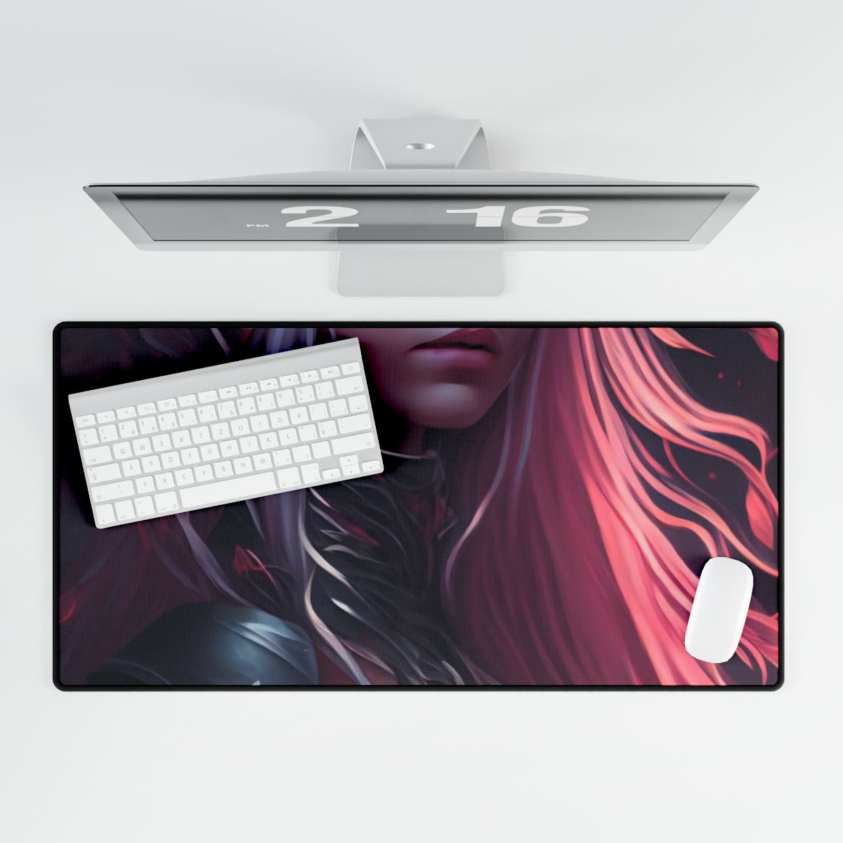 Astonishing Female Portrait with Pink Hair: Artistic Vision - Desk Mat