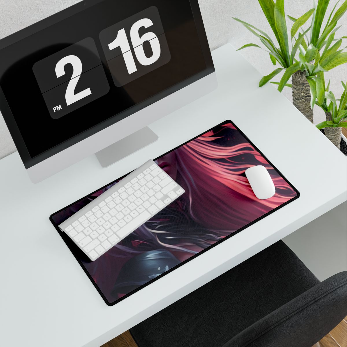 Astonishing Female Portrait with Pink Hair: Artistic Vision - Desk Mat