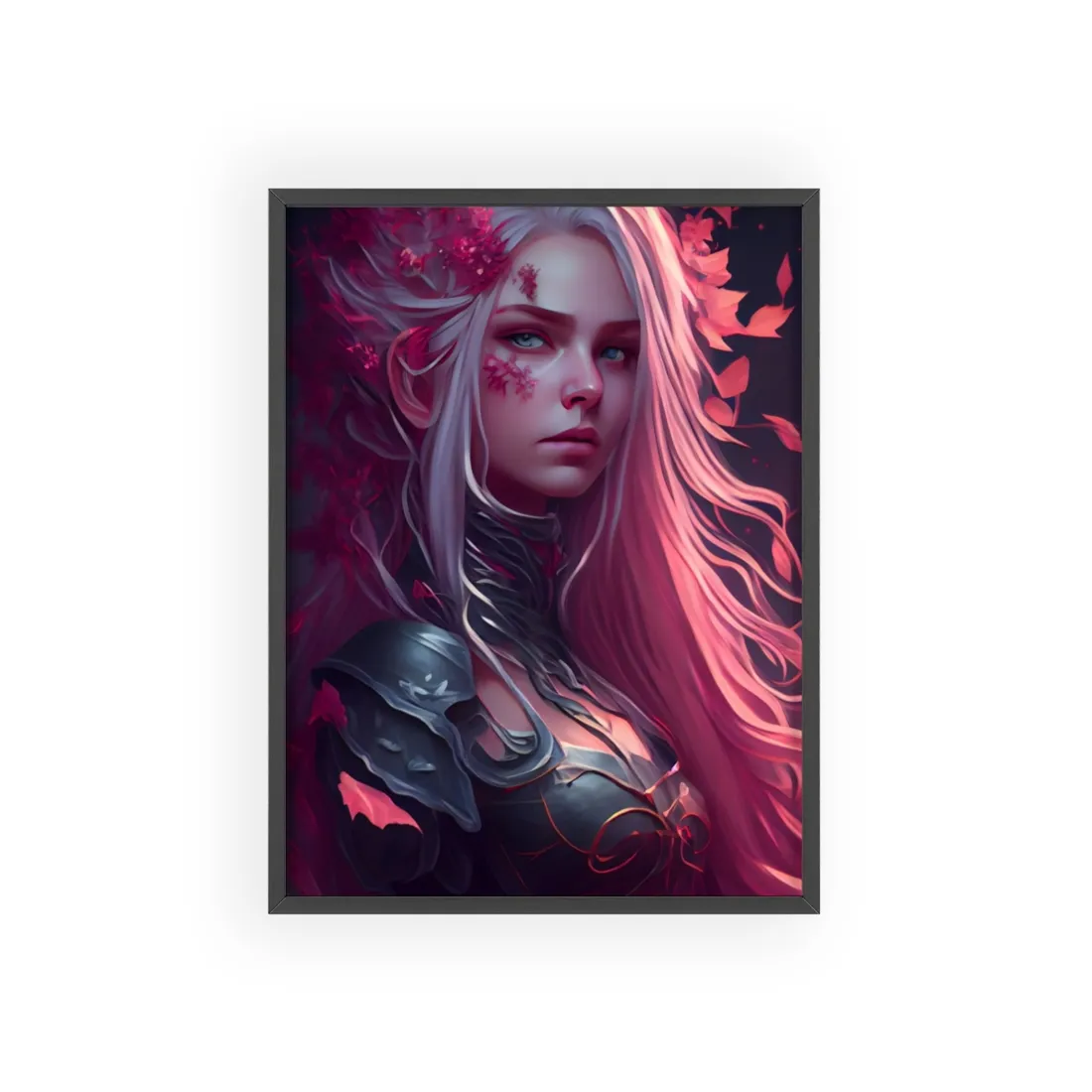 Astonishing Female Portrait with Pink Hair: Artistic Vision - Framed Poster
