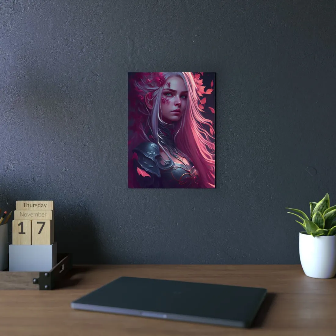 Astonishing Female Portrait with Pink Hair: Artistic Vision - Metal Poster