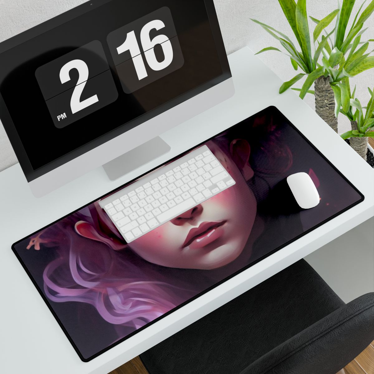 Astonishing Female Portrait with Pink Hair: Dre Artwork - Desk Mat