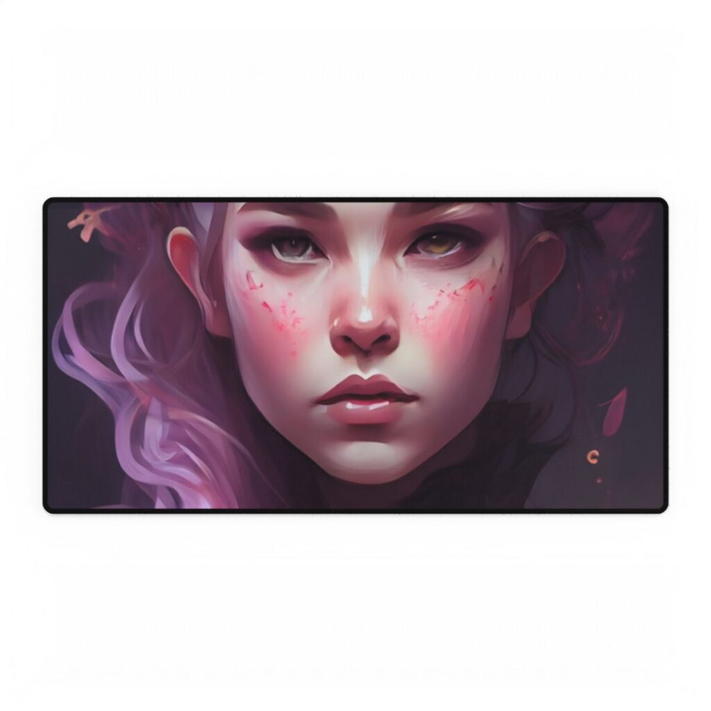 Astonishing Female Portrait with Pink Hair: Dre Artwork - Desk Mat