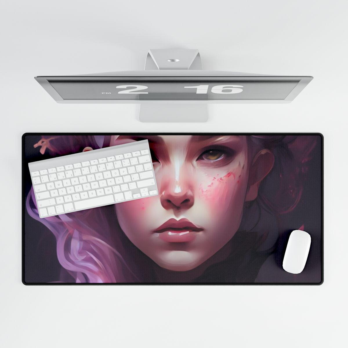 Astonishing Female Portrait with Pink Hair: Dre Artwork - Desk Mat