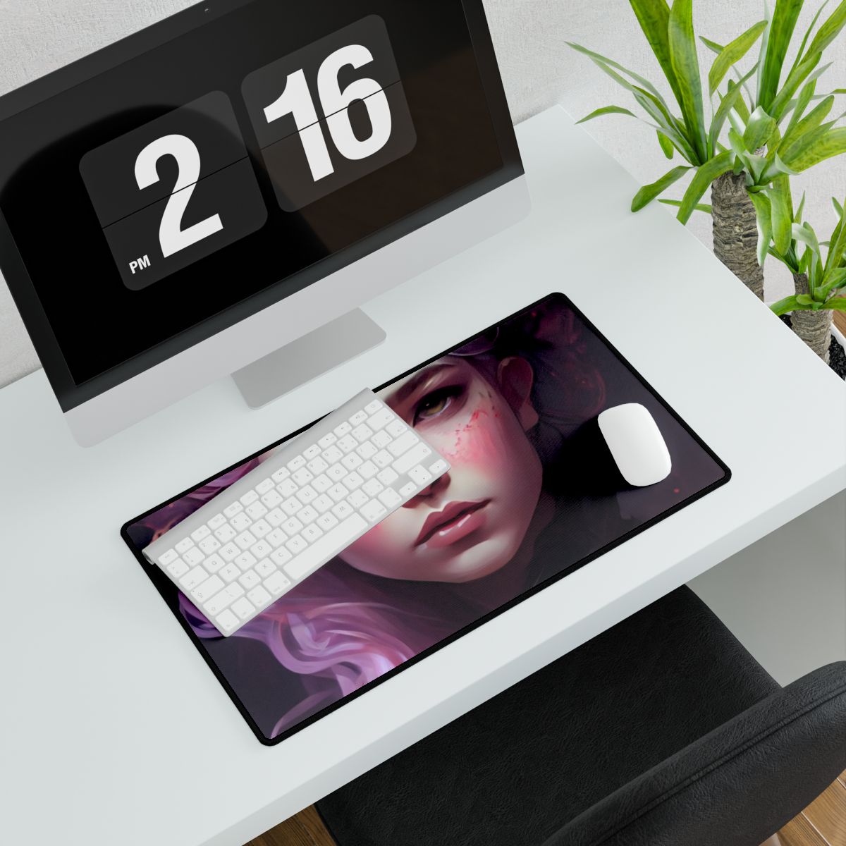 Astonishing Female Portrait with Pink Hair: Dre Artwork - Desk Mat