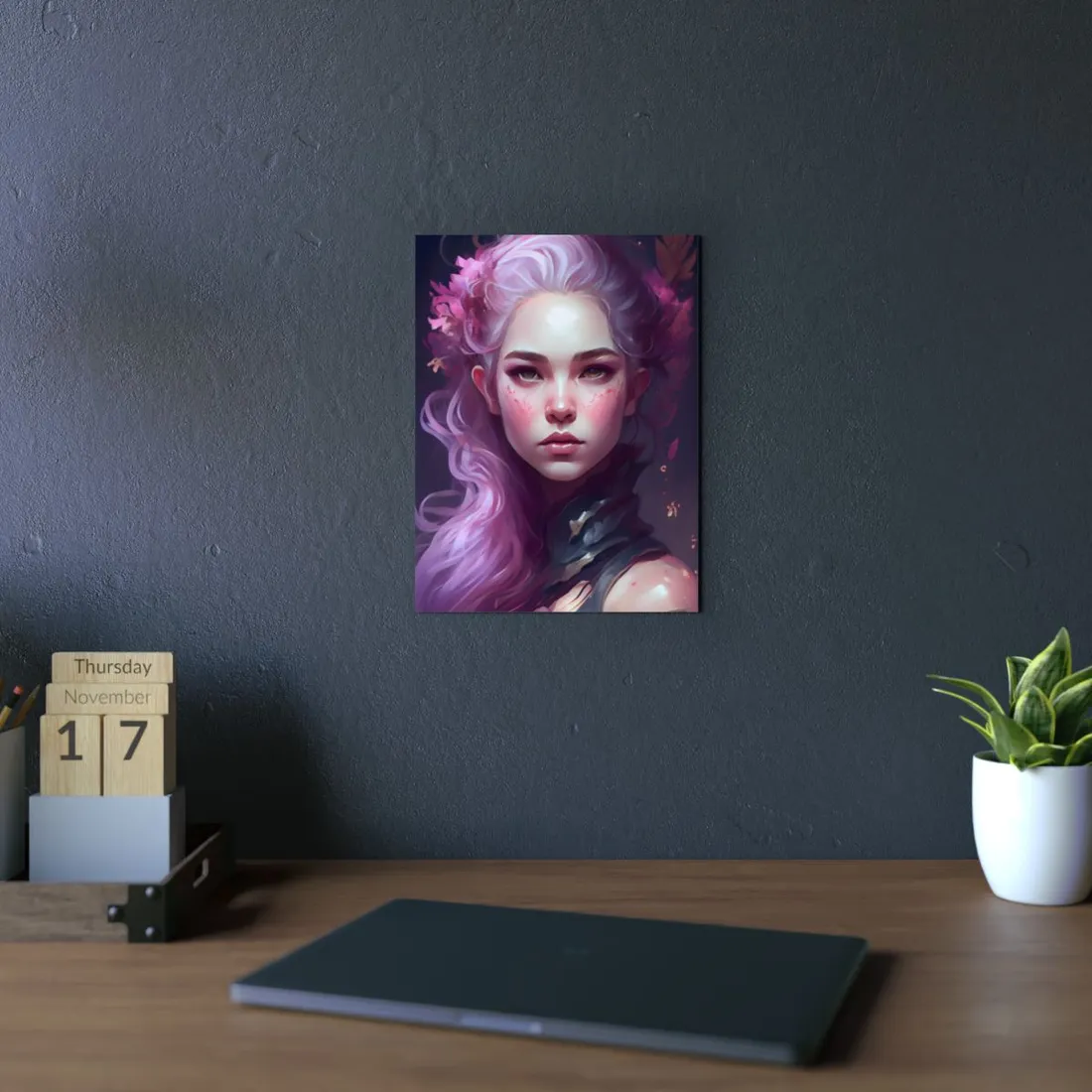 Astonishing Female Portrait with Pink Hair: Dre - Metal Poster