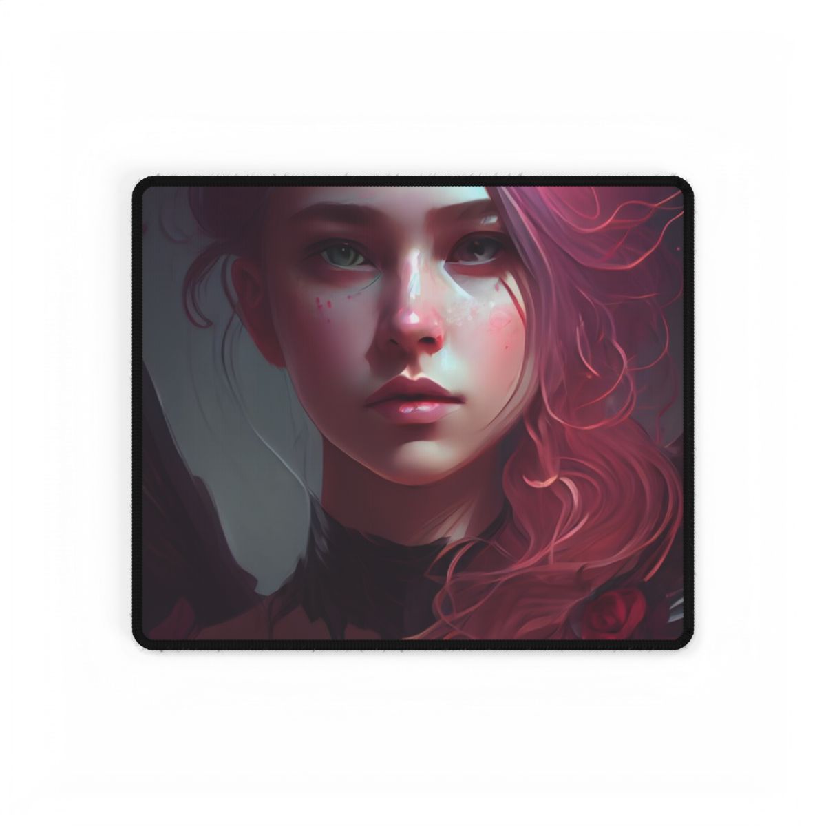 Astonishing Female Portrait with Pink Hair: Enchanting Outdoor Artwork - Desk Mat