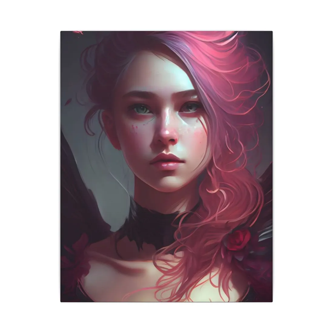 Astonishing Female Portrait with Pink Hair: Enchanting Outdoor - Canvas