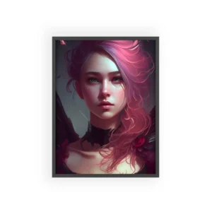 Pink-Haired Winged Portrait Framed Poster